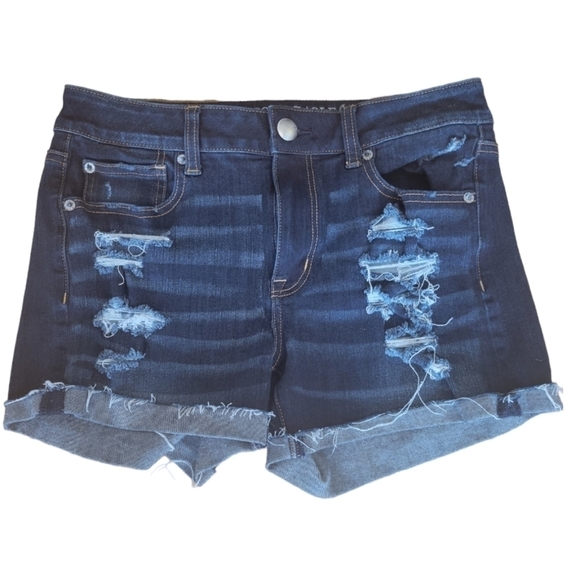 American Eagle Hi Rise Shortie Denim Jean Shorts Size 8 - Picture 2 of 4
